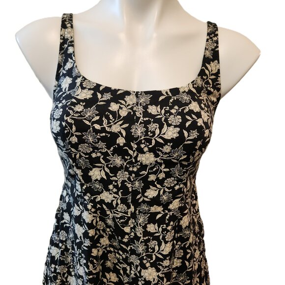 ❤️ 4/$20 Old Navy dress Women's XS Black ivory floral Sleeveless summer flare - Picture 2 of 13